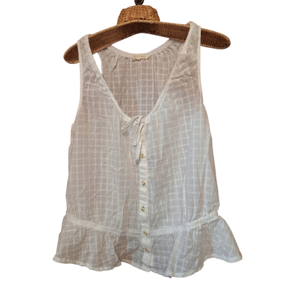 Copper Key White Cotton Sleeveless Tiered Tank Top Ladies Beachy Boho Tie Button
